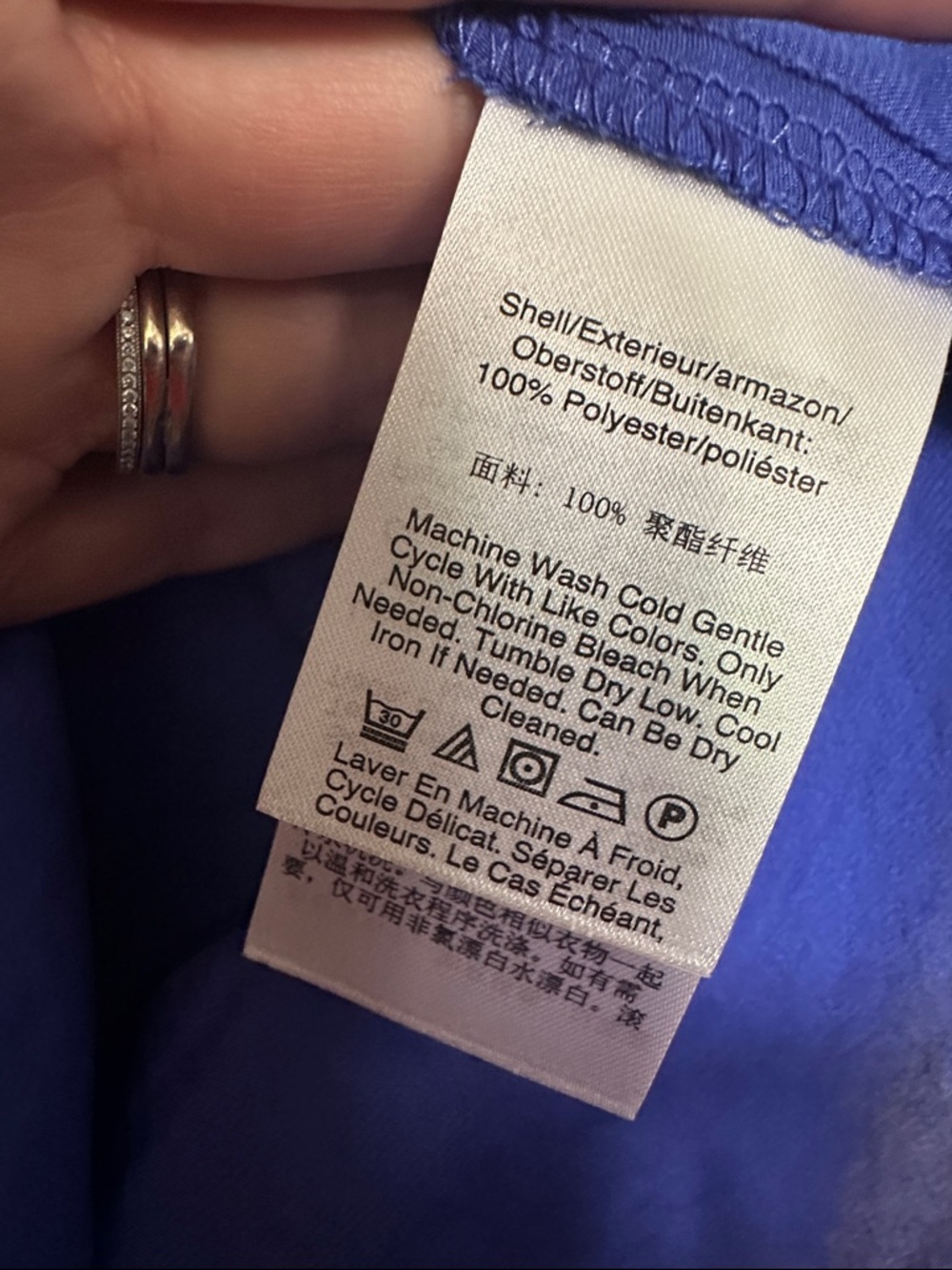DKNY Cobalt Blue Satin V-Neck Cinched-Front Blouse - Picture 3 of 4